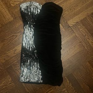 silver sequins and black party dress